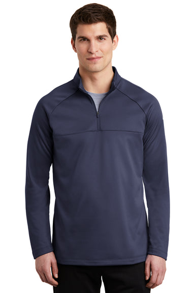 Nike NKAH6254 Mens Therma-Fit Moisture Wicking Fleece 1/4 Zip Sweatshirt Midnight Navy Blue Model Front