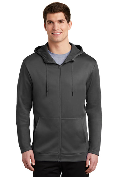 Nike NKAH6259 Mens Therma-Fit Moisture Wicking Fleece Full Zip Hooded Sweatshirt Hoodie w/ Pockets Anthracite Grey Model Front