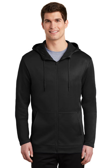 Nike NKAH6259 Mens Therma-Fit Moisture Wicking Fleece Full Zip Hooded Sweatshirt Hoodie w/ Pockets Black Model Front