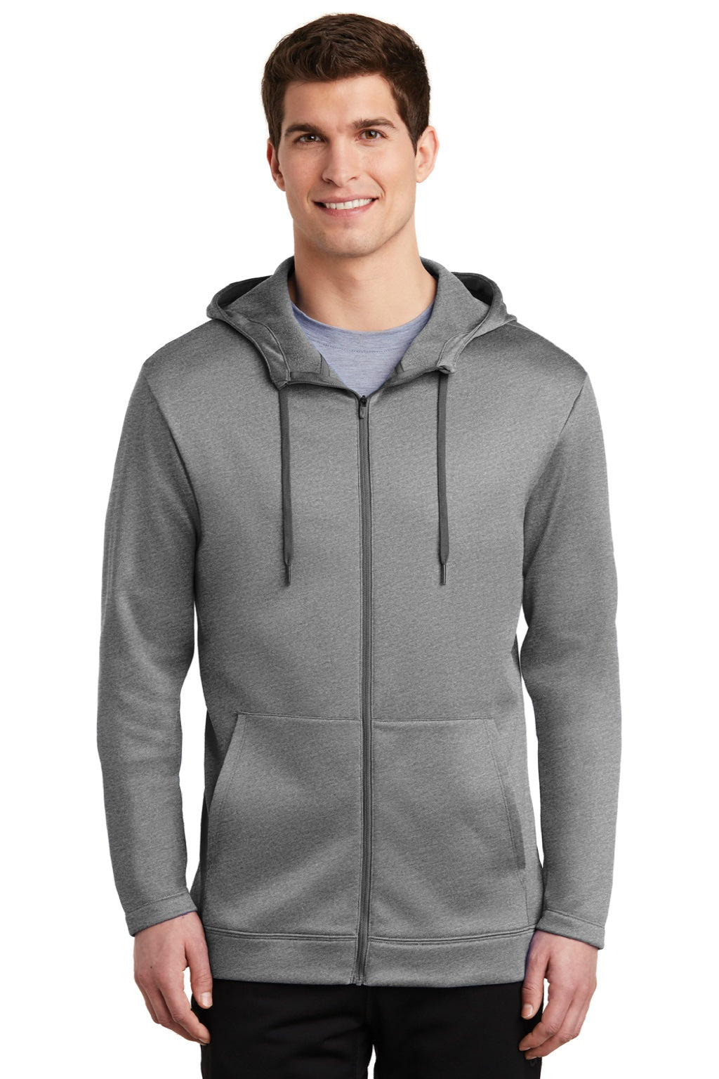 Nike NKAH6259 Mens Therma-Fit Moisture Wicking Fleece Full Zip Hooded Sweatshirt Hoodie w/ Pockets Heather Dark Grey Model Front