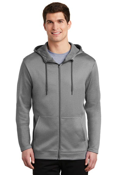 Nike NKAH6259 Mens Therma-Fit Moisture Wicking Fleece Full Zip Hooded Sweatshirt Hoodie Heather Dark Grey Model Front
