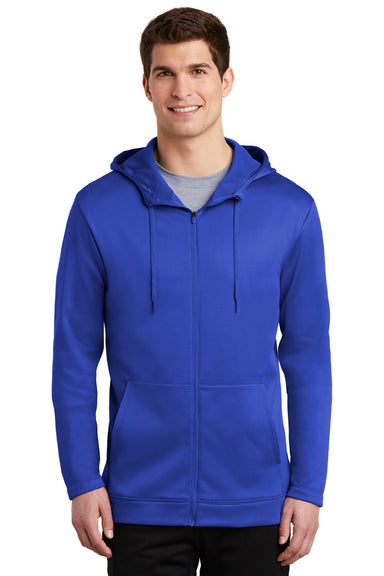Nike NKAH6259 Mens Therma-Fit Moisture Wicking Fleece Full Zip Hooded Sweatshirt Hoodie w/ Pockets Game Royal Blue Model Front