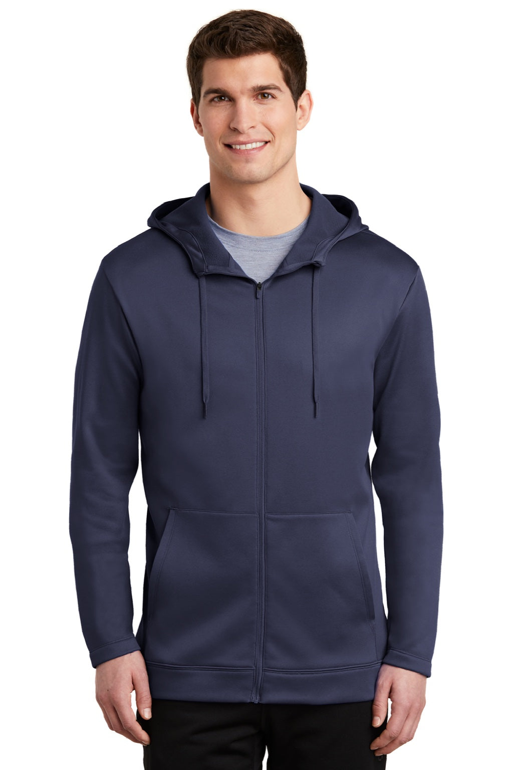 Nike NKAH6259 Mens Therma-Fit Moisture Wicking Fleece Full Zip Hooded Sweatshirt Hoodie w/ Pockets Midnight Navy Blue Model Front