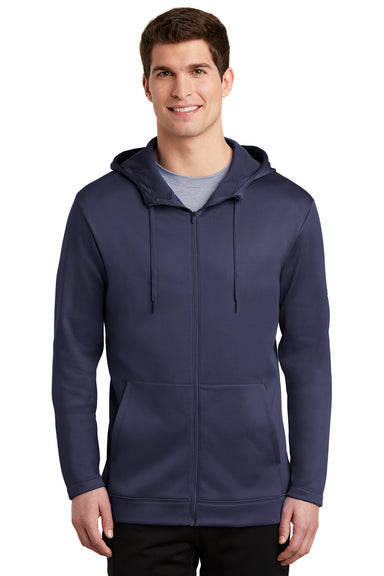 Nike NKAH6259 Mens Therma-Fit Moisture Wicking Fleece Full Zip Hooded Sweatshirt Hoodie Midnight Navy Blue Model Front