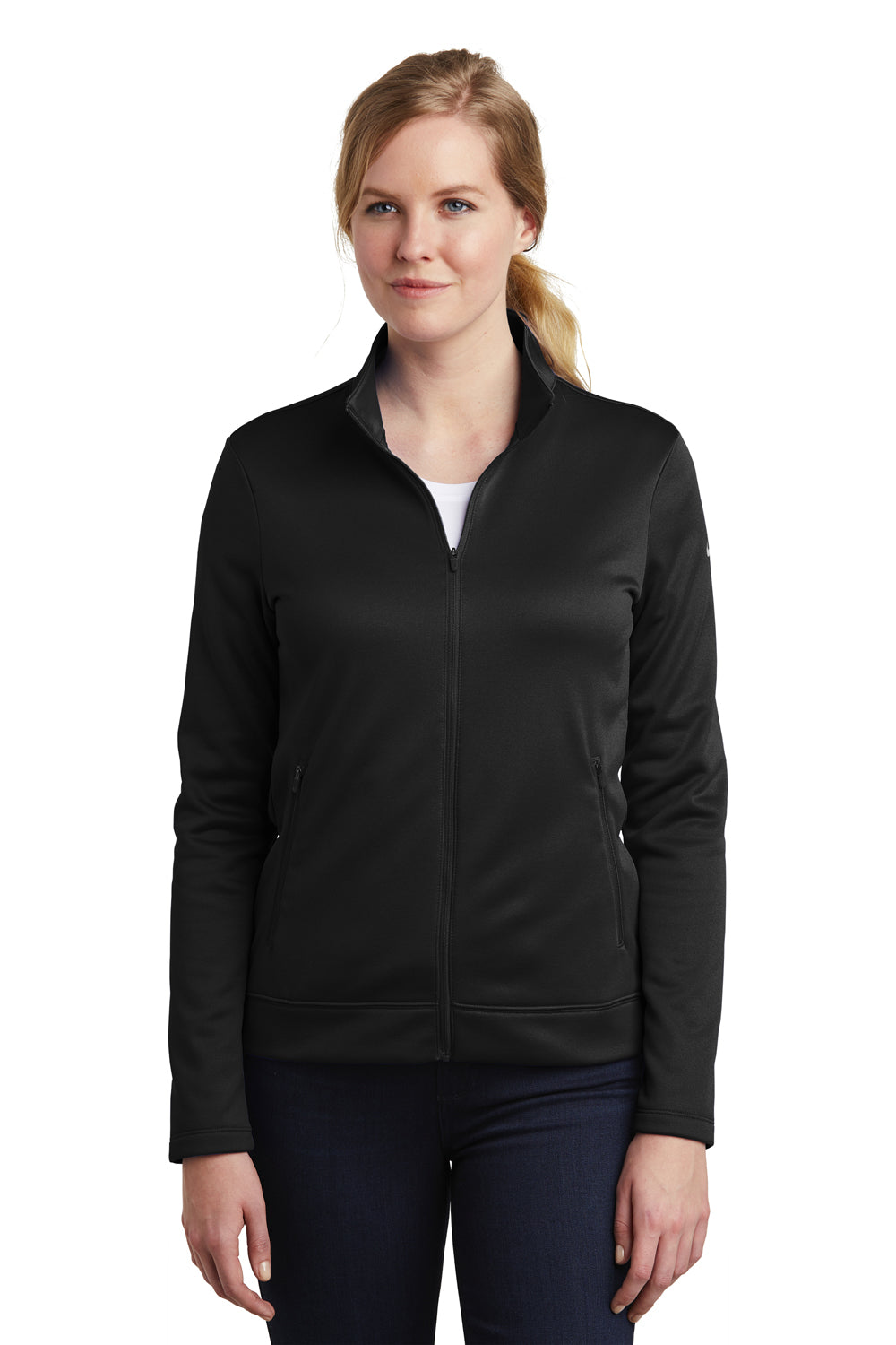 Nike NKAH6260 Womens Therma-Fit Moisture Wicking Fleece Full Zip Sweatshirt Black Model Front