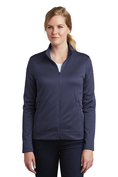 Nike NKAH6260 Womens Therma-Fit Moisture Wicking Fleece Full Zip Sweatshirt Midnight Navy Blue Model Front