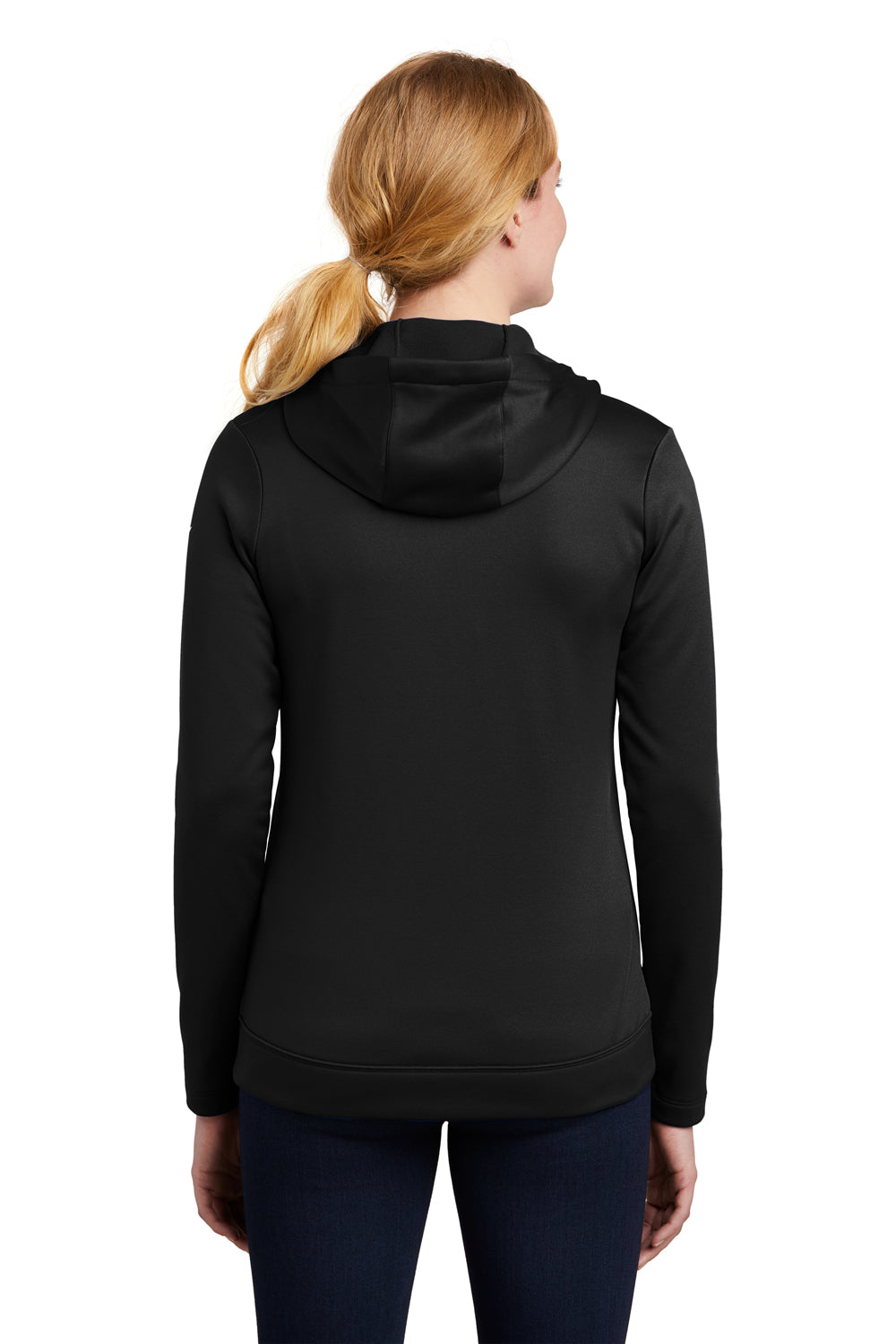 Nike NKAH6264 Womens Therma-Fit Moisture Wicking Fleece Full Zip Hooded Sweatshirt Hoodie Black Model Back