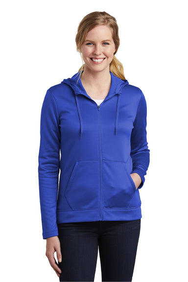Nike NKAH6264 Womens Therma-Fit Moisture Wicking Fleece Full Zip Hooded Sweatshirt Hoodie w/ Pockets Game Royal Blue Model Front
