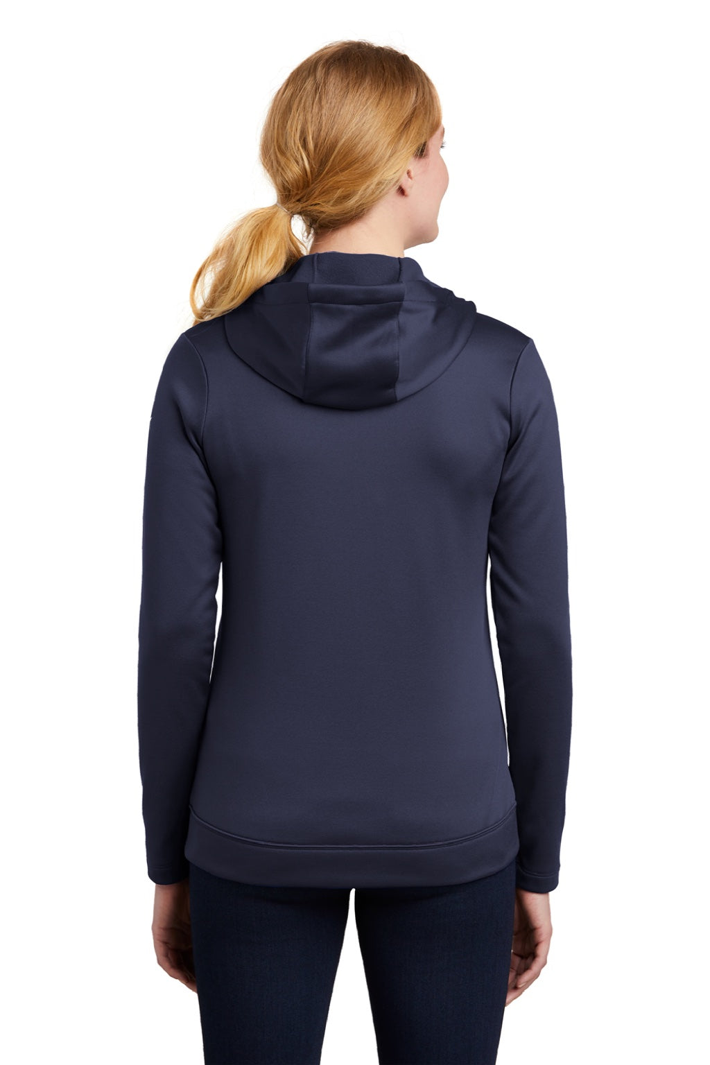 Nike NKAH6264 Womens Therma-Fit Moisture Wicking Fleece Full Zip Hooded Sweatshirt Hoodie w/ Pockets Midnight Navy Blue Model Back