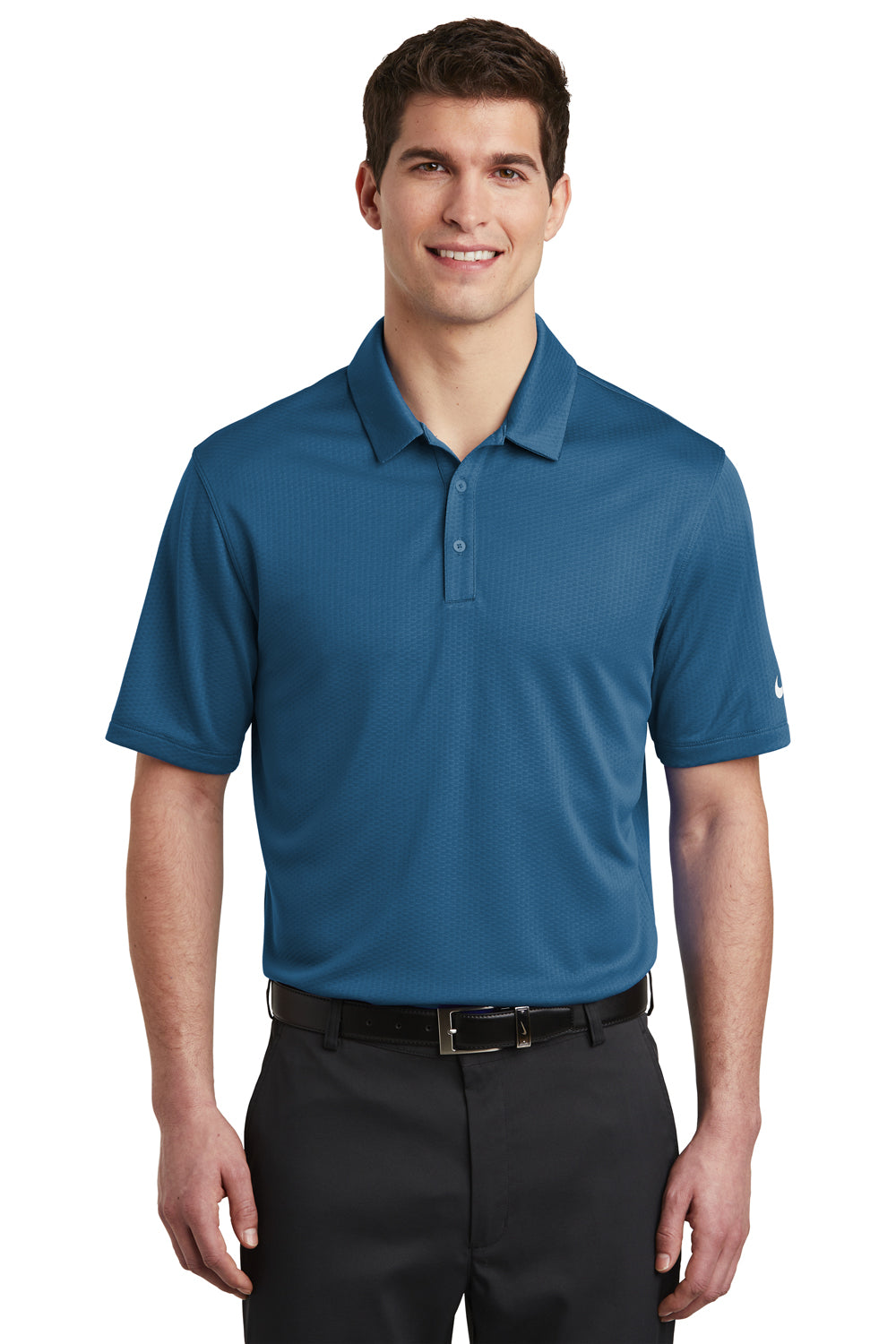Nike NKAH6266 Mens Dri-Fit Moisture Wicking Short Sleeve Polo Shirt Court Blue Model Front