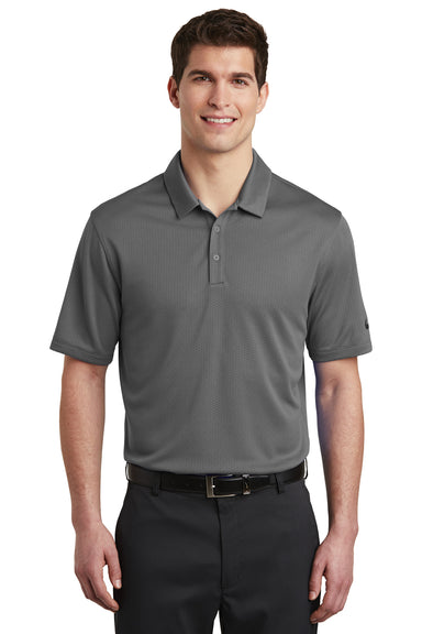 Nike NKAH6266 Mens Dri-Fit Moisture Wicking Short Sleeve Polo Shirt Dark Grey Model Front