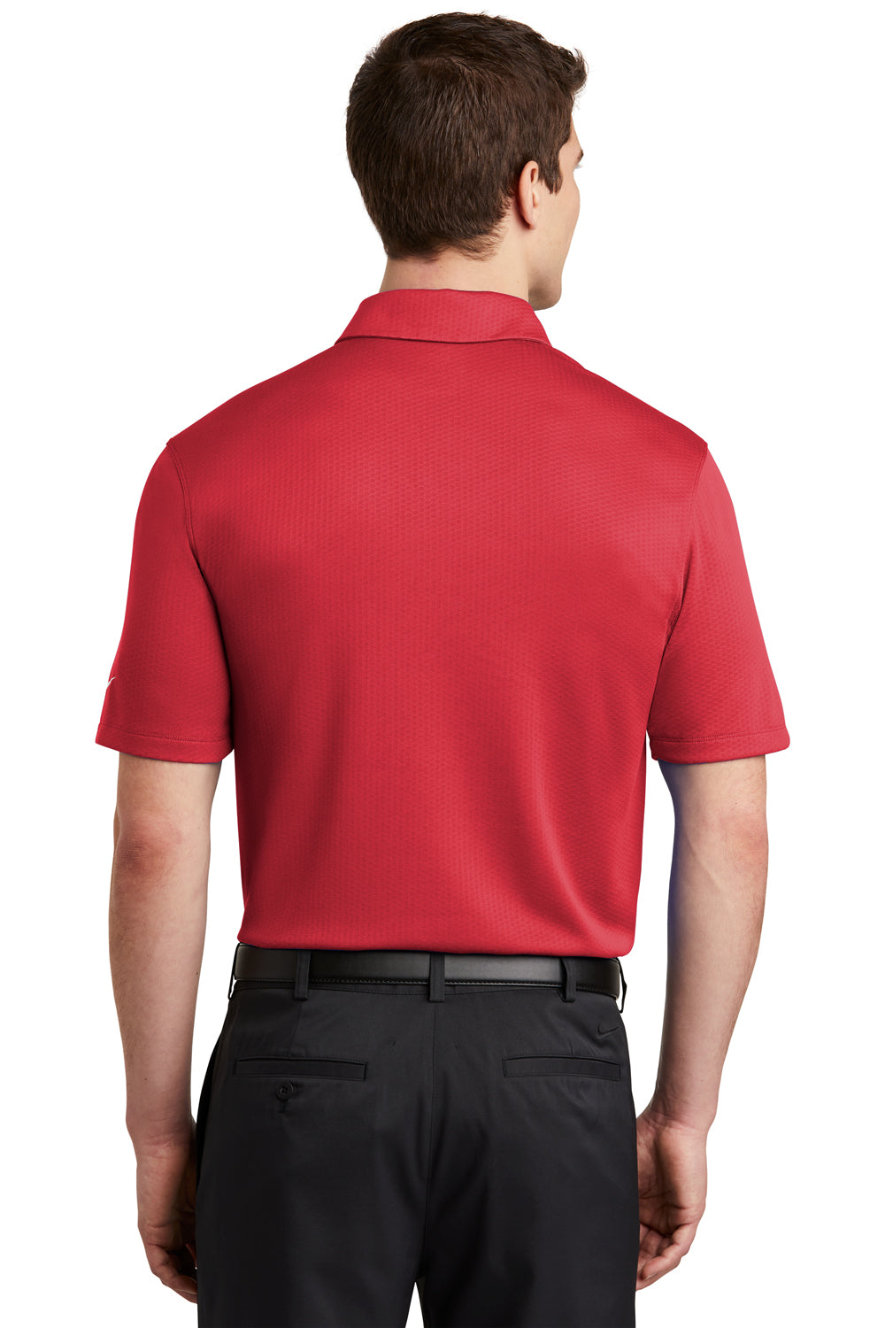 Nike NKAH6266 Mens Dri-Fit Moisture Wicking Short Sleeve Polo Shirt Gym Red Model Back