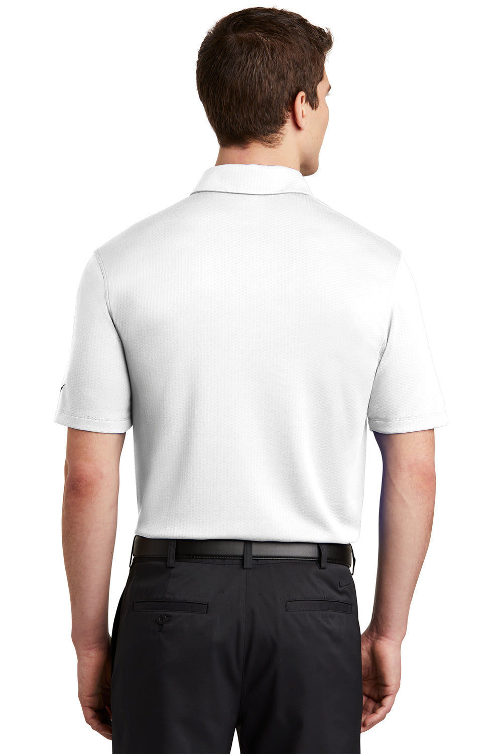 Nike NKAH6266 Mens Dri-Fit Moisture Wicking Short Sleeve Polo Shirt White Model Back