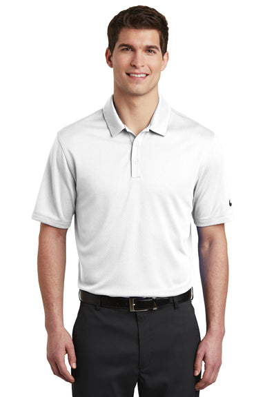 Nike NKAH6266 Mens Dri-Fit Moisture Wicking Short Sleeve Polo Shirt White Model Front