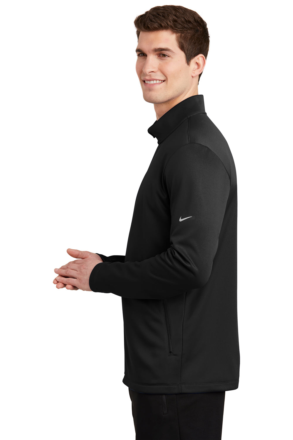 Nike NKAH6418 Mens Therma-Fit Moisture Wicking Fleece Full Zip Sweatshirt Black Model Side