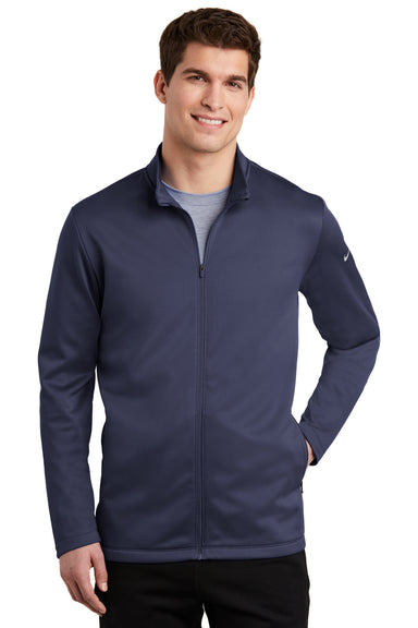 Nike NKAH6418 Mens Therma-Fit Moisture Wicking Fleece Full Zip Sweatshirt Midnight Navy Blue Model Front