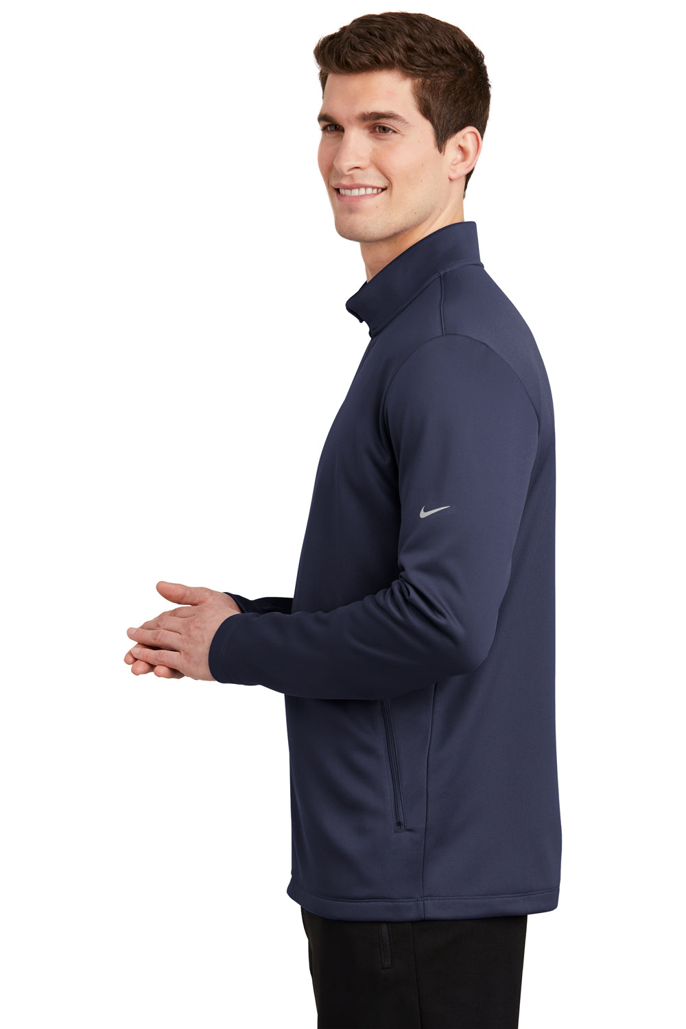 Nike NKAH6418 Mens Therma-Fit Moisture Wicking Fleece Full Zip Sweatshirt Midnight Navy Blue Model Side