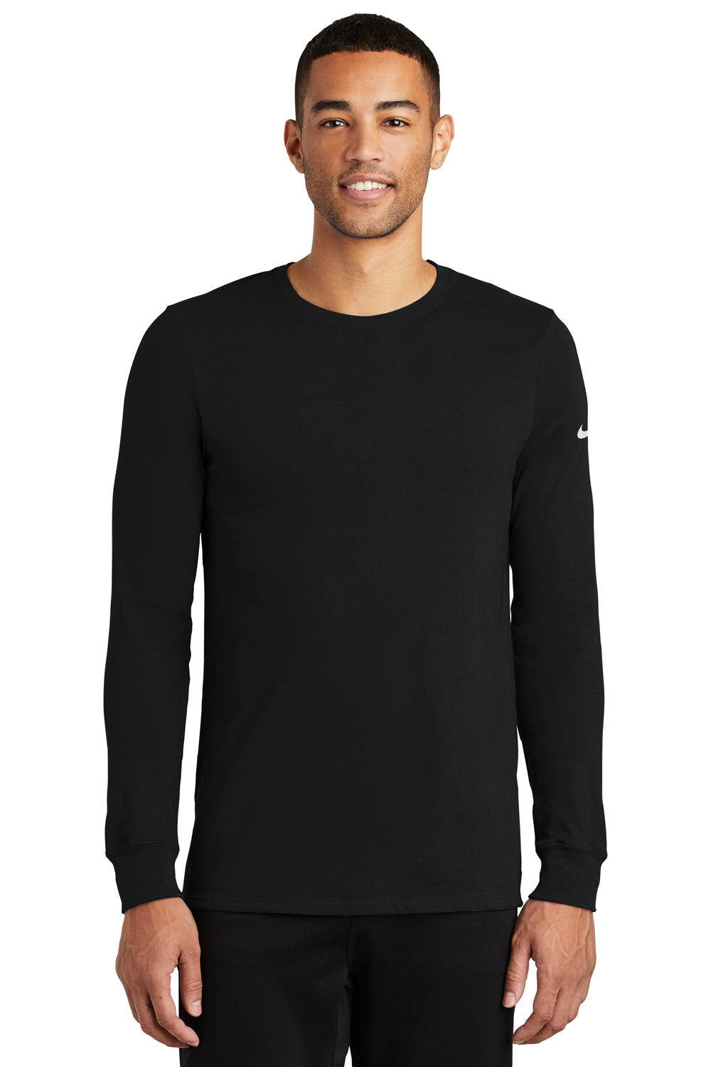 Nike NKBQ5230 Mens Dri-Fit Moisture Wicking Long Sleeve Crewneck T-Shirt Black Model Front