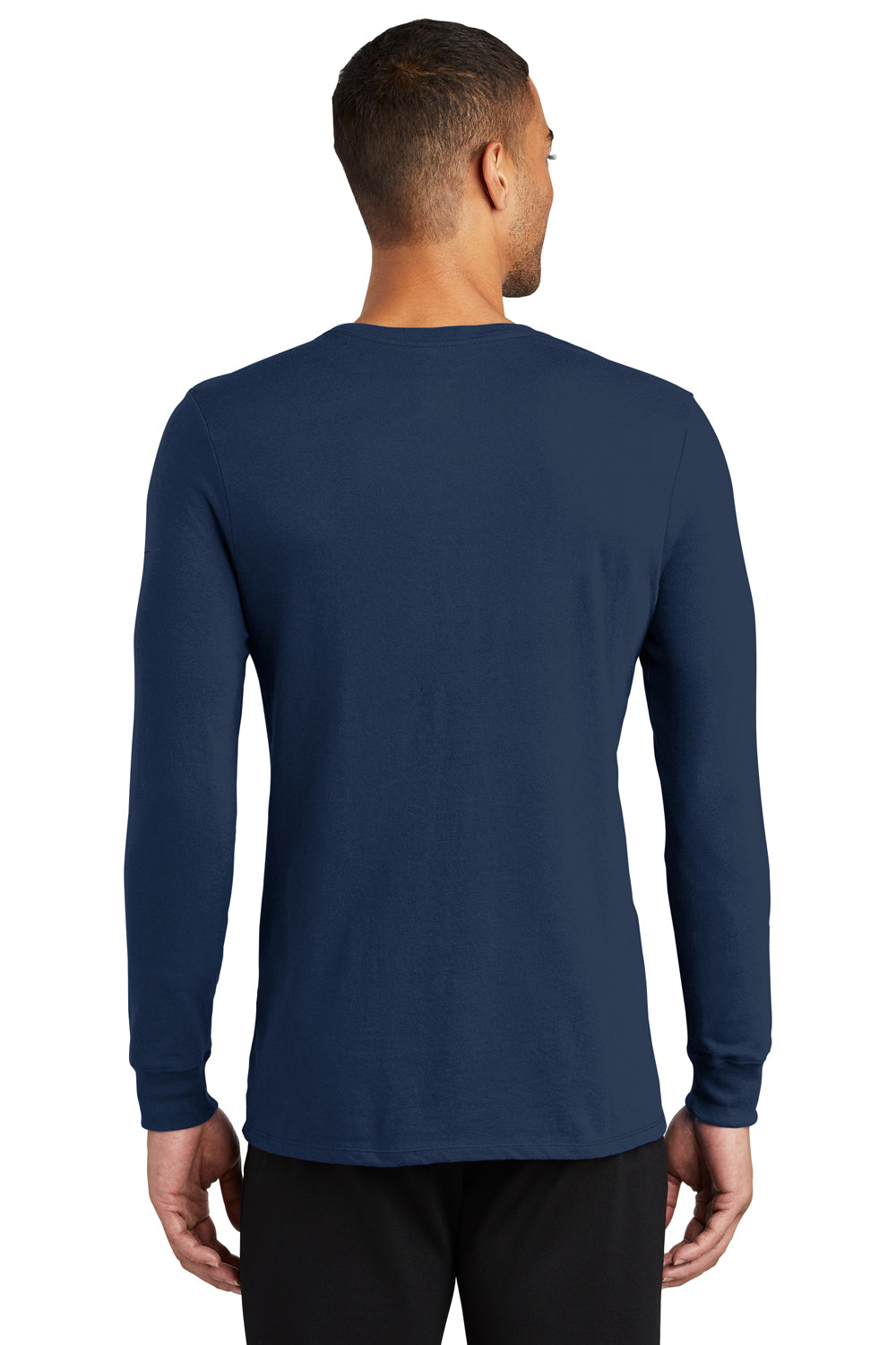 Nike NKBQ5230 Mens Dri-Fit Moisture Wicking Long Sleeve Crewneck T-Shirt College Navy Blue Model Back