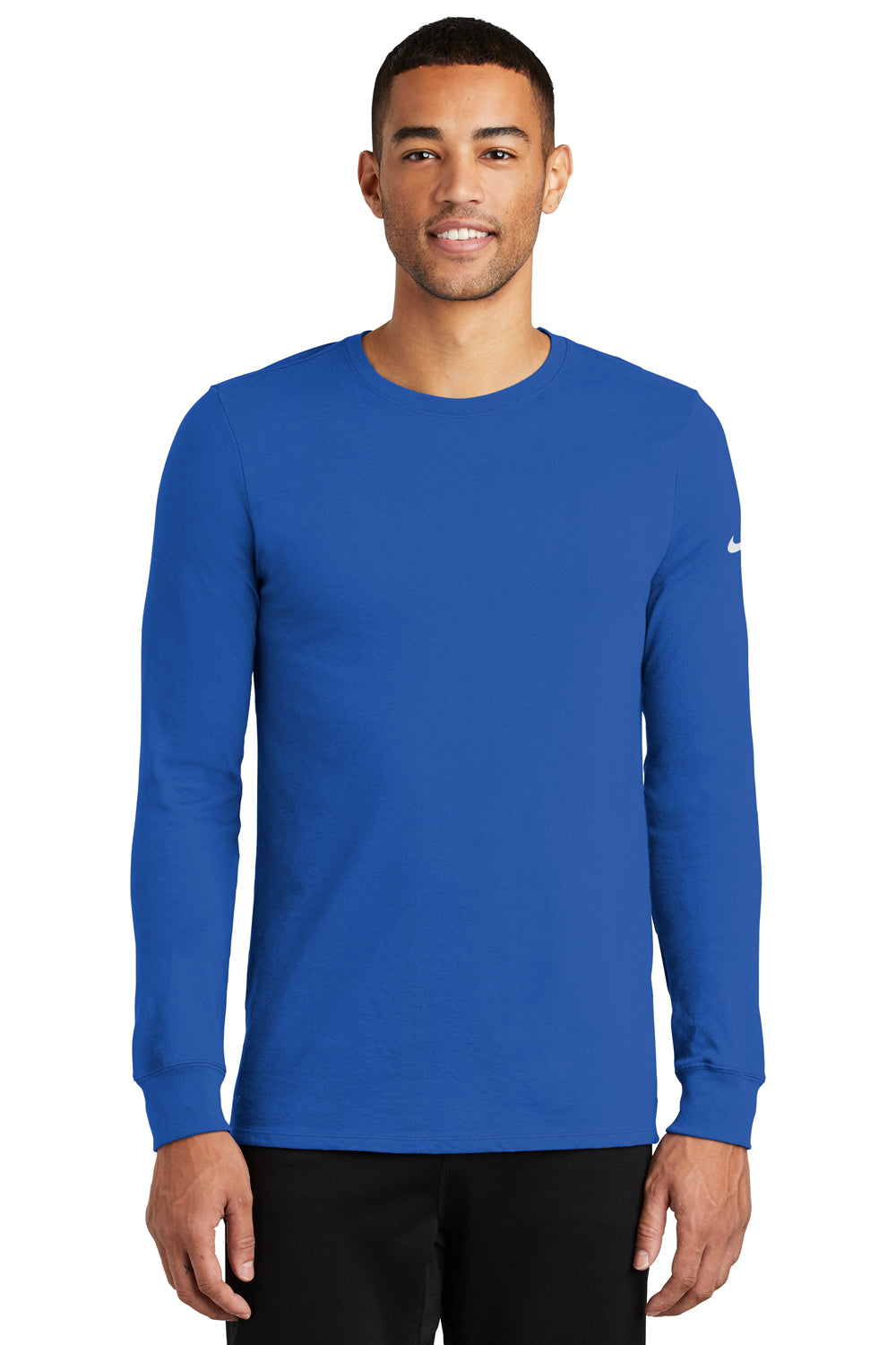 Nike NKBQ5230 Mens Dri-Fit Moisture Wicking Long Sleeve Crewneck T-Shirt Rush Blue Model Front