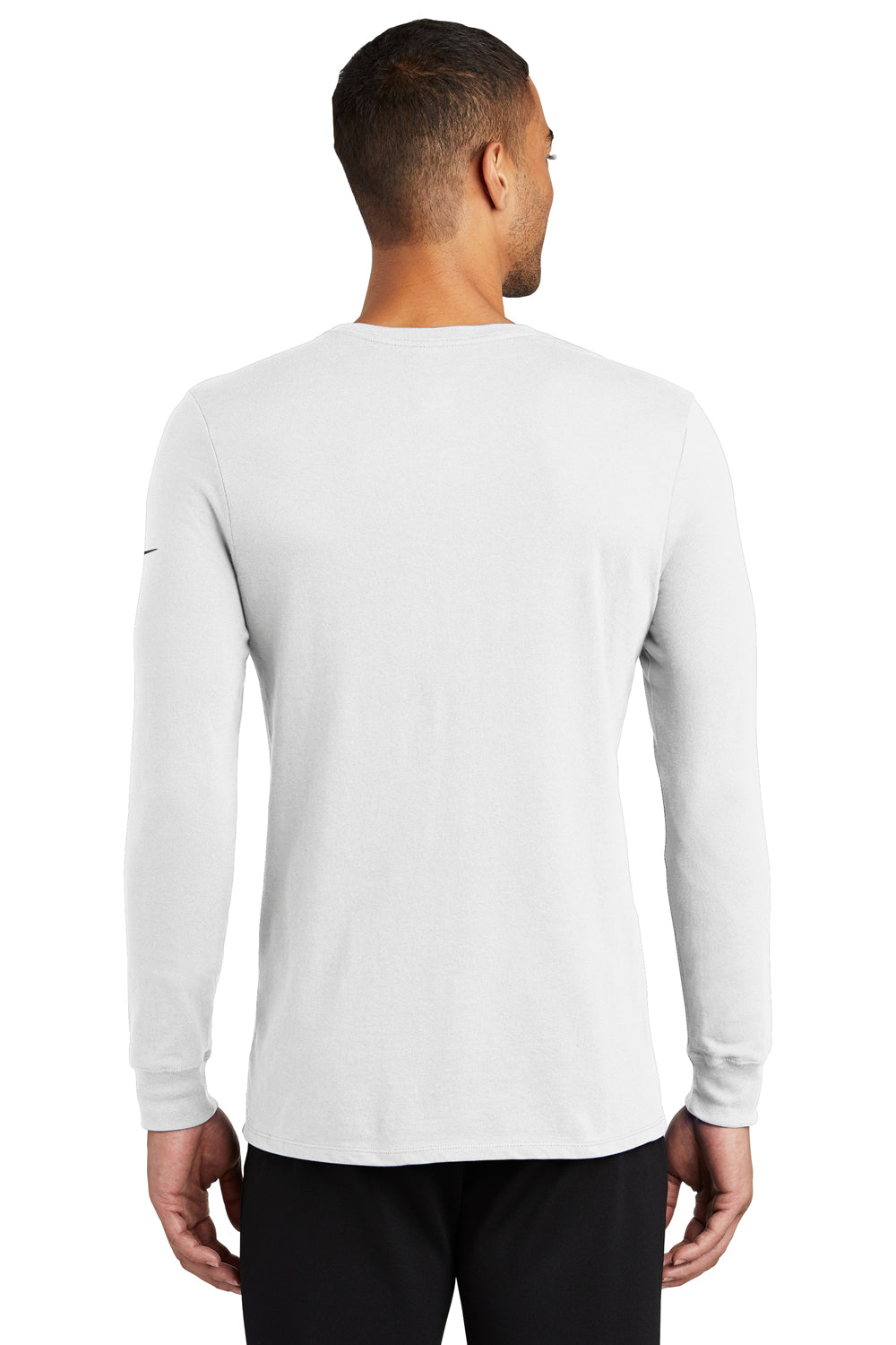 Nike NKBQ5230 Mens Dri-Fit Moisture Wicking Long Sleeve Crewneck T-Shirt White Model Back
