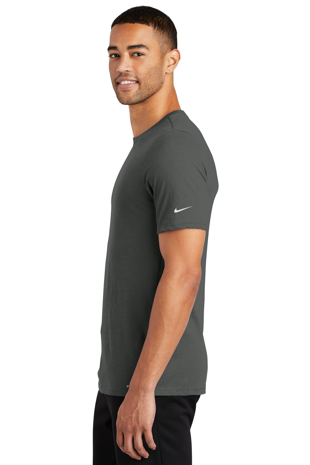 Nike NKBQ5231 Mens Dri-Fit Moisture Wicking Short Sleeve Crewneck T-Shirt Anthracite Grey Model Side