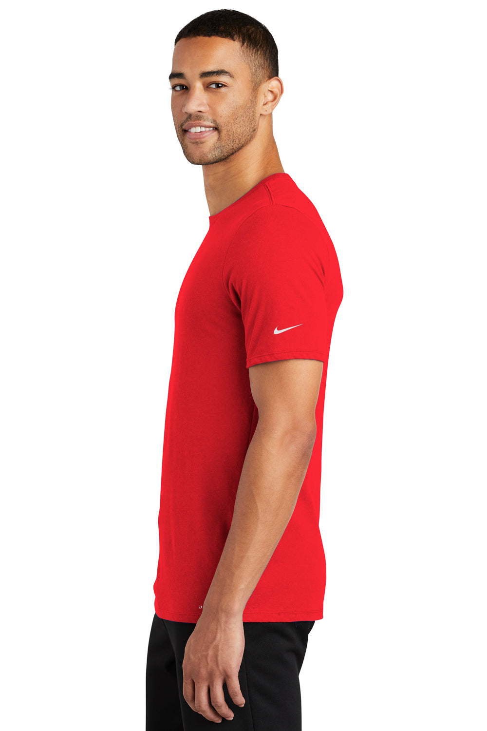 Nike NKBQ5231 Mens Dri-Fit Moisture Wicking Short Sleeve Crewneck T-Shirt University Red Model Side