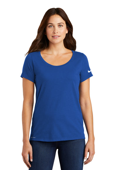 Nike NKBQ5234 Womens Dri-Fit Moisture Wicking Short Sleeve Scoop Neck T-Shirt Rush Blue Model Front