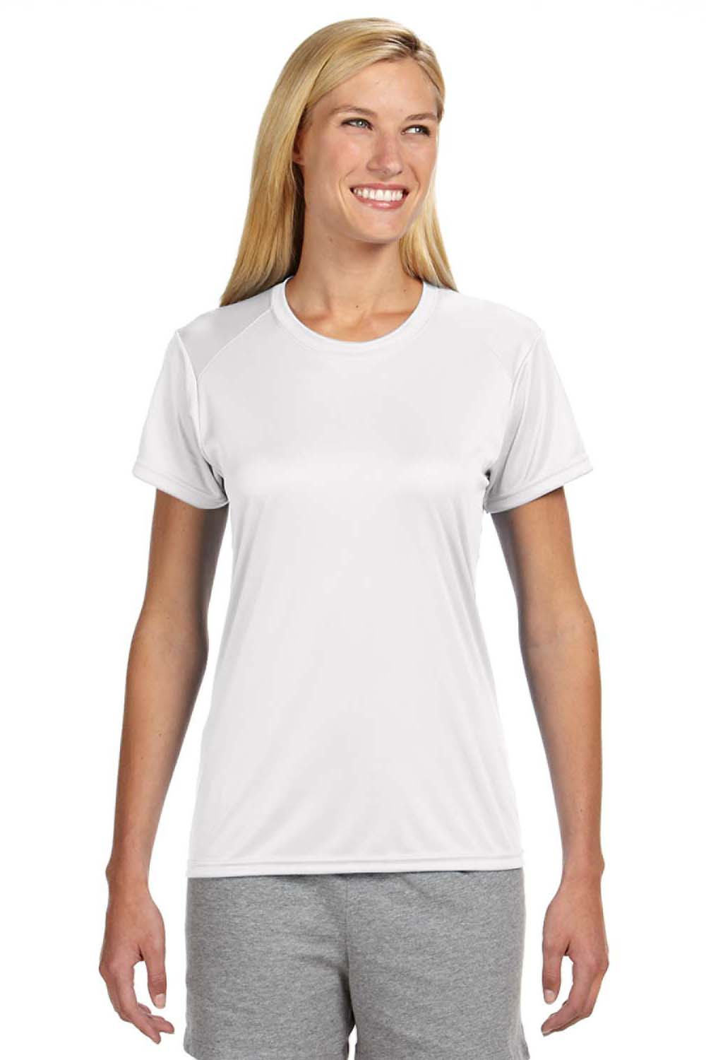 A4 NW3201 Womens Performance Moisture Wicking Short Sleeve Crewneck T-Shirt White Model Front