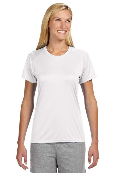 A4 NW3201 Womens Performance Moisture Wicking Short Sleeve Crewneck T-Shirt White Model Front
