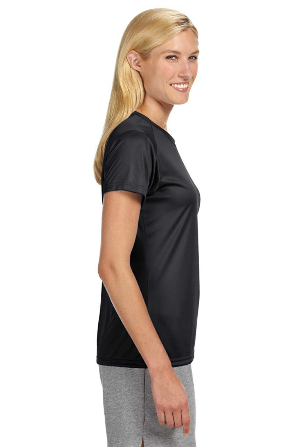 A4 NW3201 Womens Performance Moisture Wicking Short Sleeve Crewneck T-Shirt Black Model Side