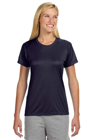 A4 NW3201 Womens Performance Moisture Wicking Short Sleeve Crewneck T-Shirt Navy Blue Model Front