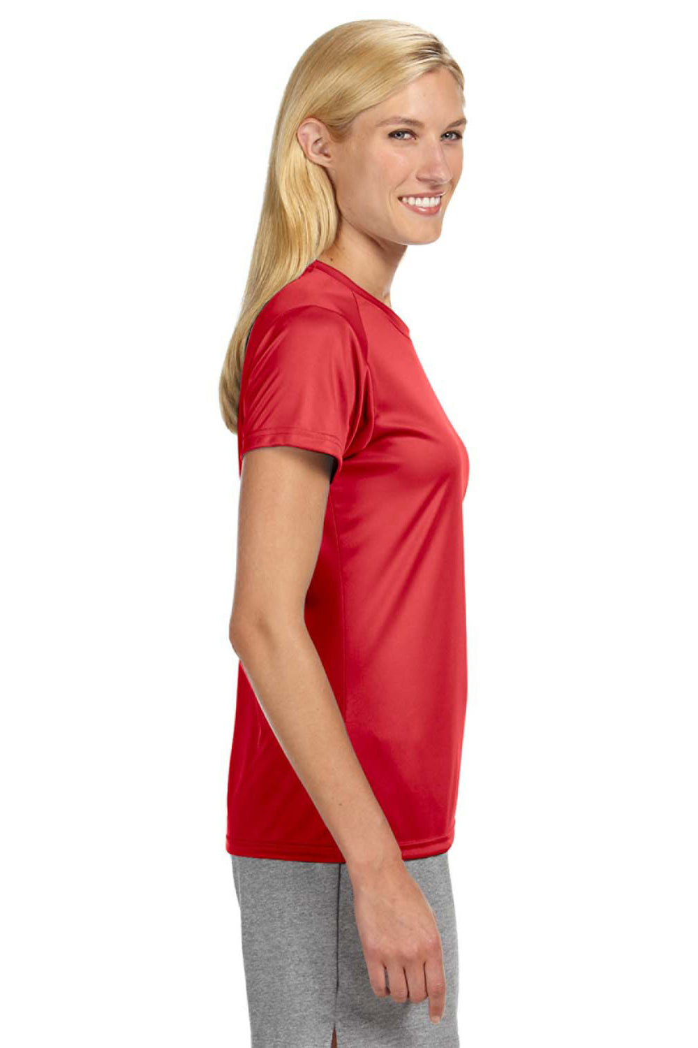 A4 NW3201 Womens Performance Moisture Wicking Short Sleeve Crewneck T-Shirt Scarlet Red Model Side