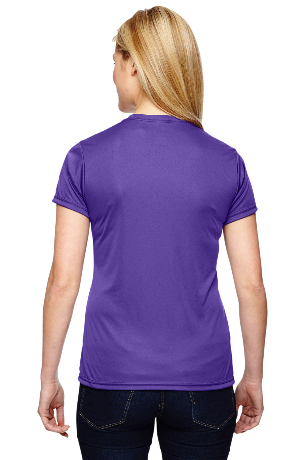 A4 NW3201 Womens Performance Moisture Wicking Short Sleeve Crewneck T-Shirt Purple Model Back