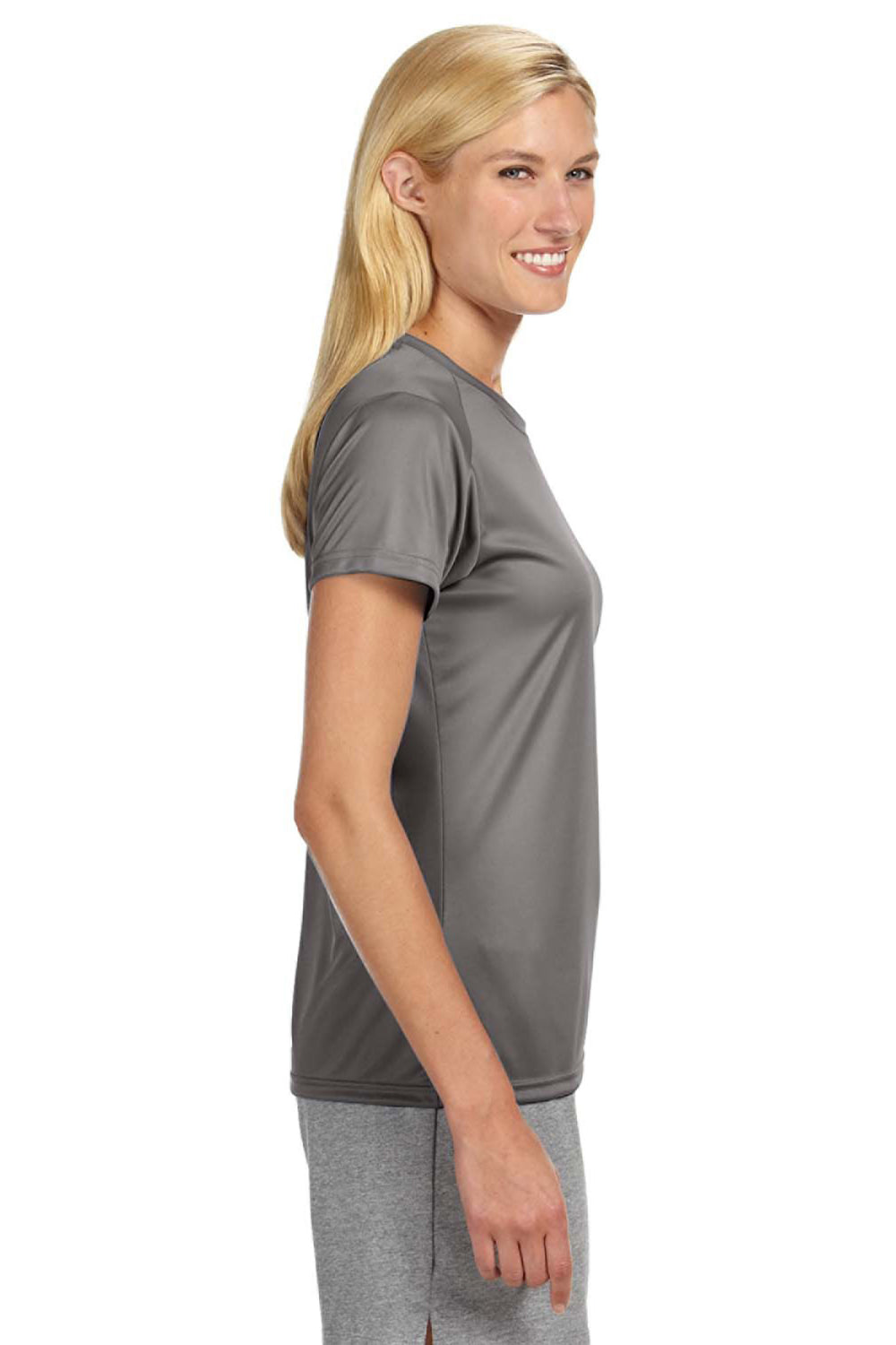 A4 NW3201 Womens Performance Moisture Wicking Short Sleeve Crewneck T-Shirt Graphite Grey Model Side