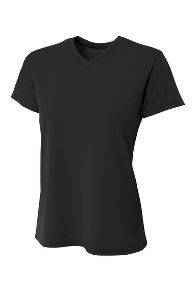 A4 NW3402 Womens Sprint Performance Moisture Wicking Short Sleeve V-Neck T-Shirt Black Flat Front