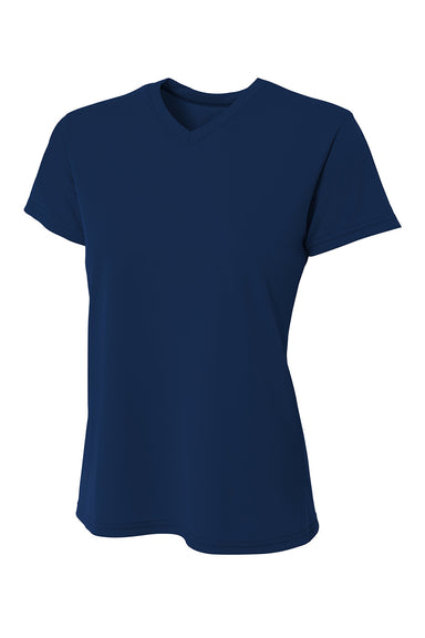 A4 NW3402 Womens Sprint Performance Moisture Wicking Short Sleeve V-Neck T-Shirt Navy Blue Flat Front