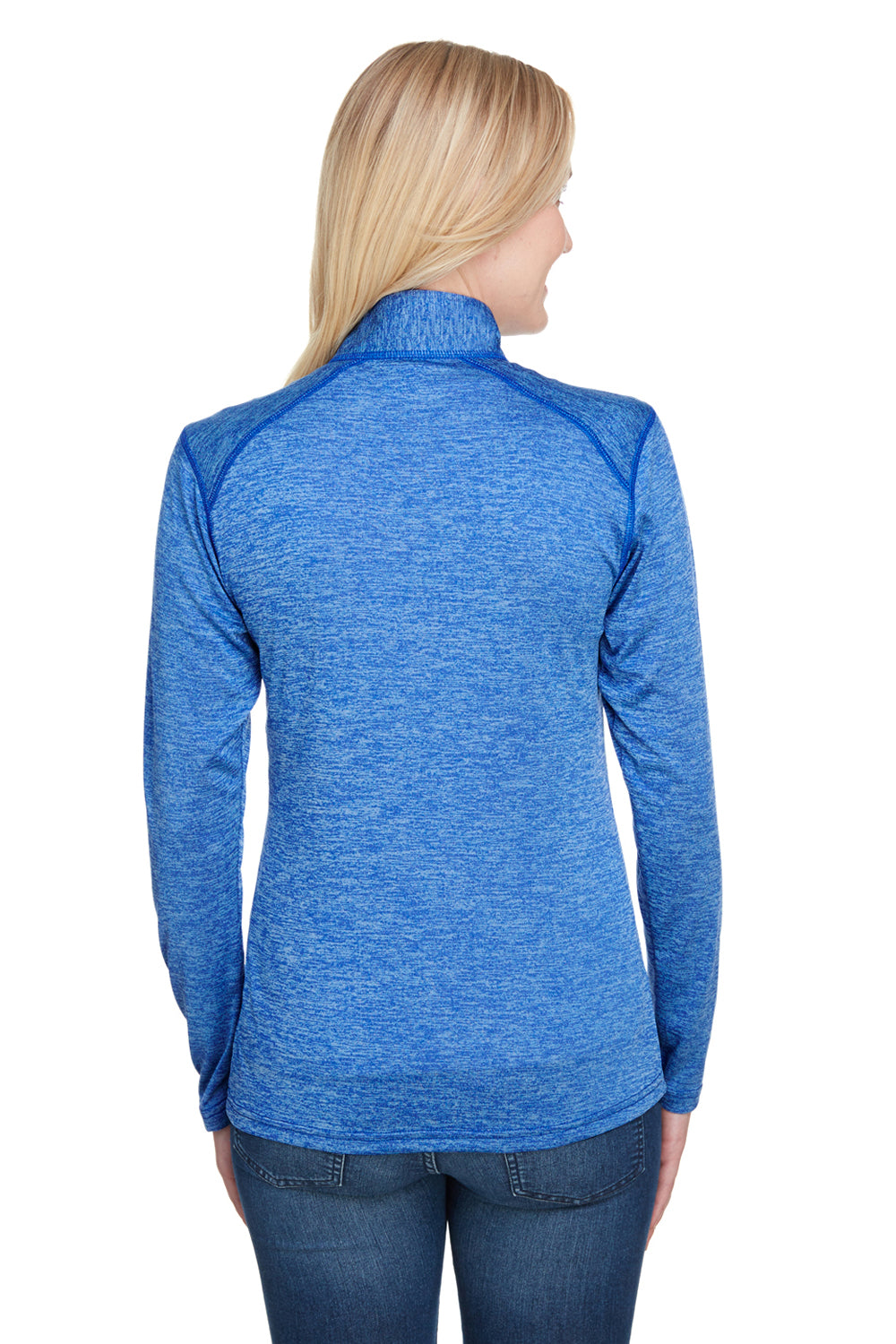 A4 NW4010 Womens Tonal Space Dye Performance Moisture Wicking 1/4 Zip Sweatshirt Light Blue Model Back