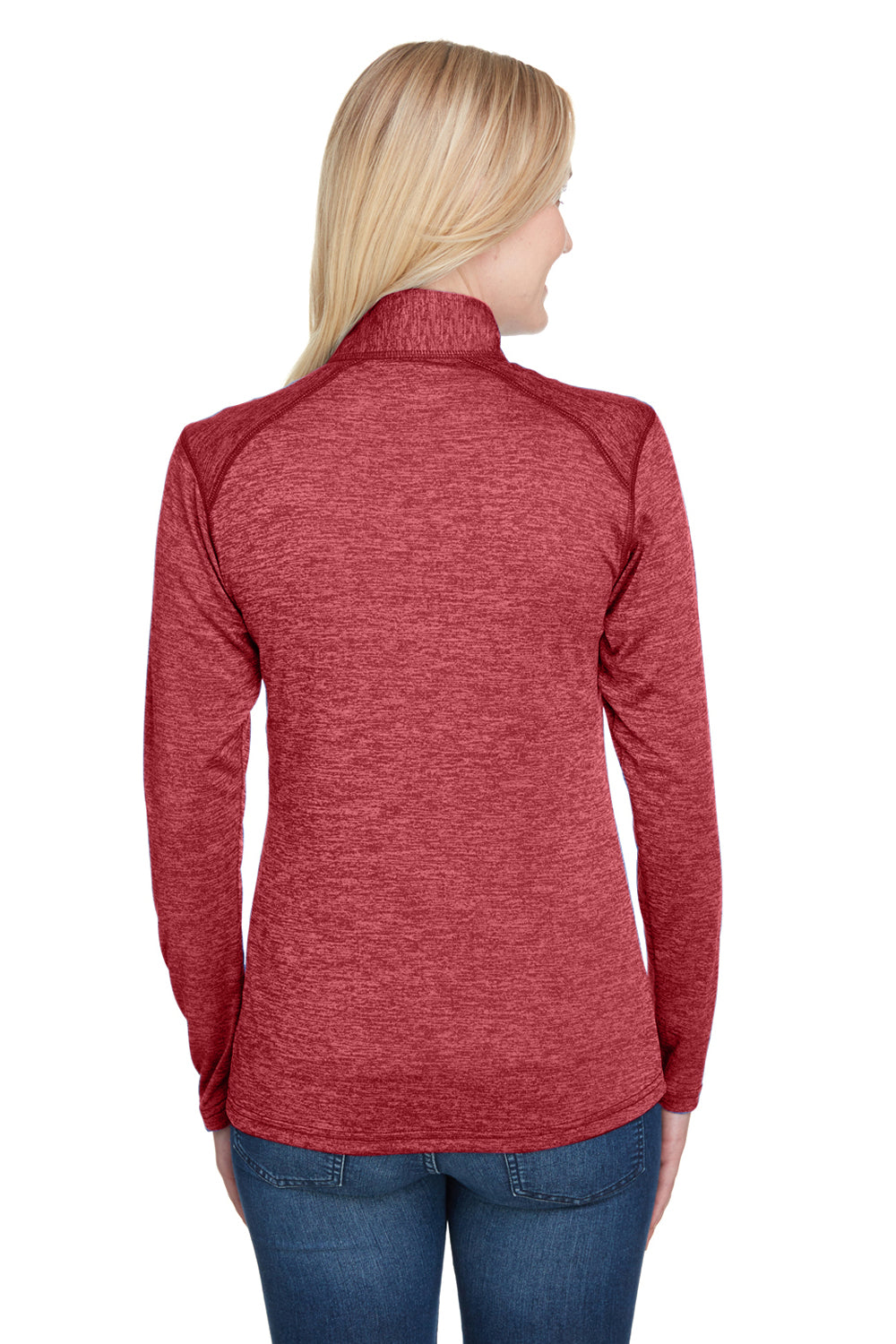 A4 NW4010 Womens Tonal Space Dye Performance Moisture Wicking 1/4 Zip Sweatshirt Red Model Back