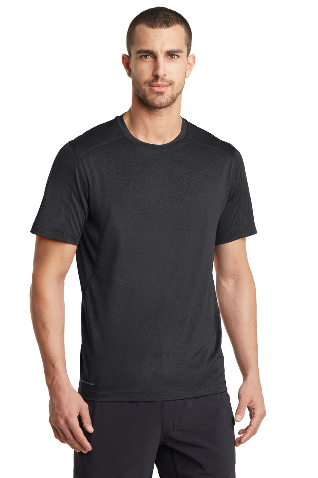 Ogio OE320 Mens Endurance Pulse Jersey Moisture Wicking Short Sleeve Crewneck T-Shirt Blacktop Model Front