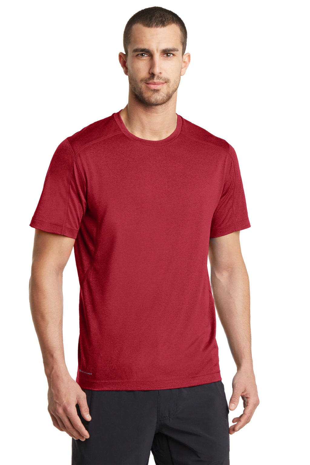 Ogio OE320 Mens Endurance Pulse Jersey Moisture Wicking Short Sleeve Crewneck T-Shirt Ripped Red Model Front