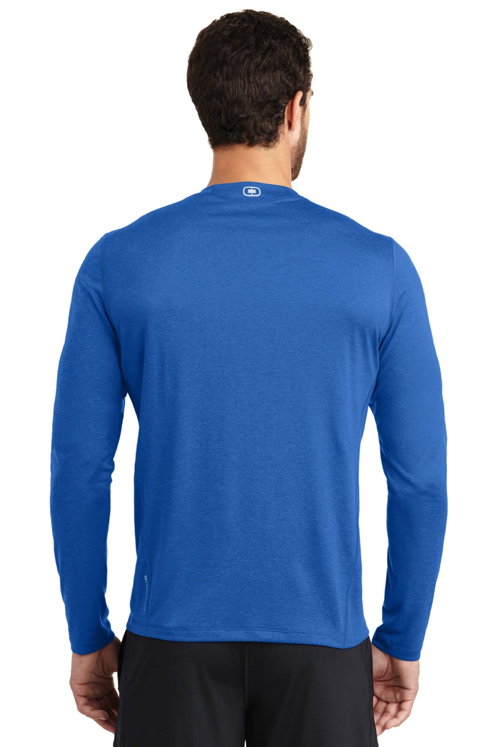 Ogio OE321 Mens Endurance Pulse Jersey Moisture Wicking Long Sleeve Crewneck T-Shirt Electric Blue Model Back
