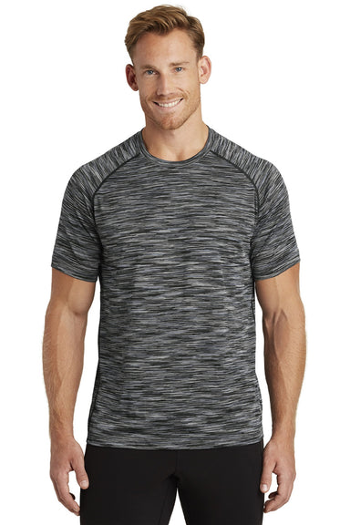 Ogio OE326 Mens Endurance Verge Jersey Moisture Wicking Short Sleeve Crewneck T-Shirt Blacktop Space Dye Model Front