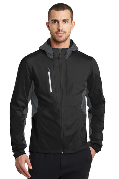 Ogio OE721 Mens Endurance Pivot Wind & Water Resistant Full Zip Hooded Jacket Blacktop/Gear Grey Model Front