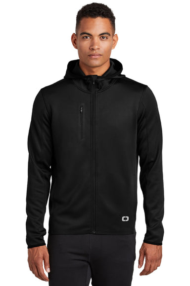 Ogio OE728 Mens Endurance Stealth Moisture Wicking Full Zip Hooded Jacket Blacktop Model Front