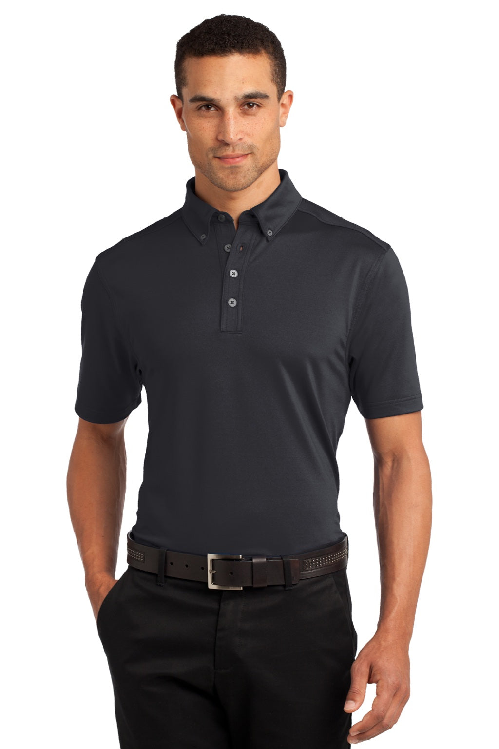 Ogio OG122 Mens Gauge Moisture Wicking Short Sleeve Polo Shirt Blacktop Model Front