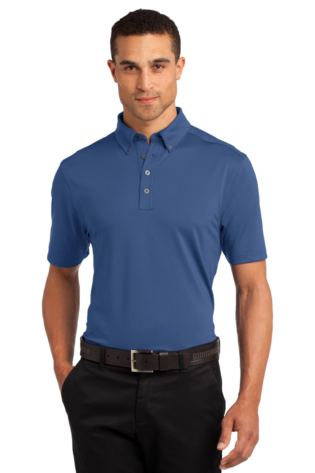 Ogio OG122 Mens Gauge Moisture Wicking Short Sleeve Polo Shirt Indigo Blue Model Front