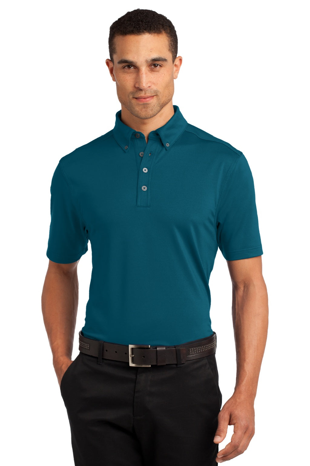 Ogio OG122 Mens Gauge Moisture Wicking Short Sleeve Polo Shirt Throttle Teal Blue Model Front