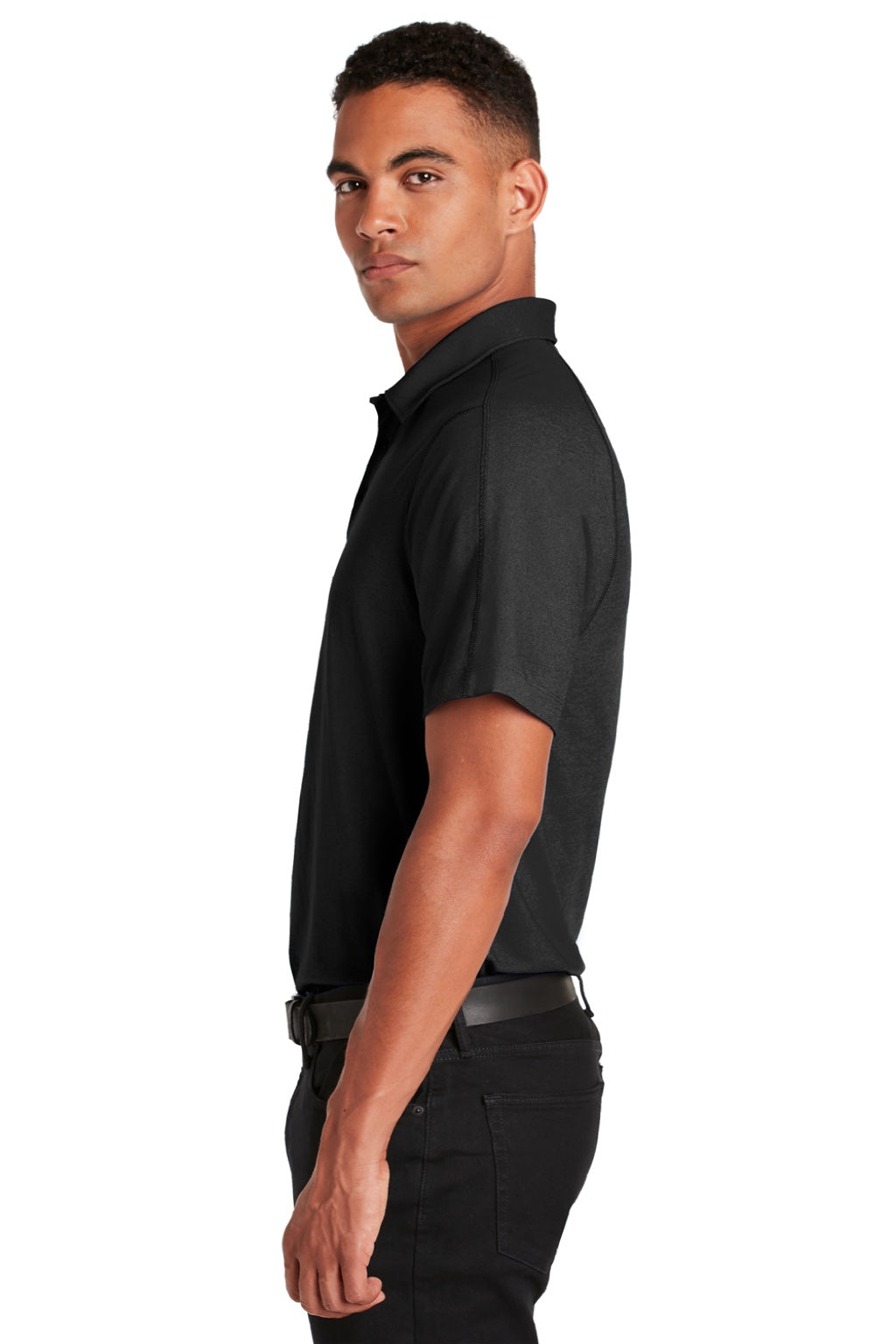Ogio OG126 Mens Onyx Moisture Wicking Short Sleeve Polo Shirt Blacktop Model Side