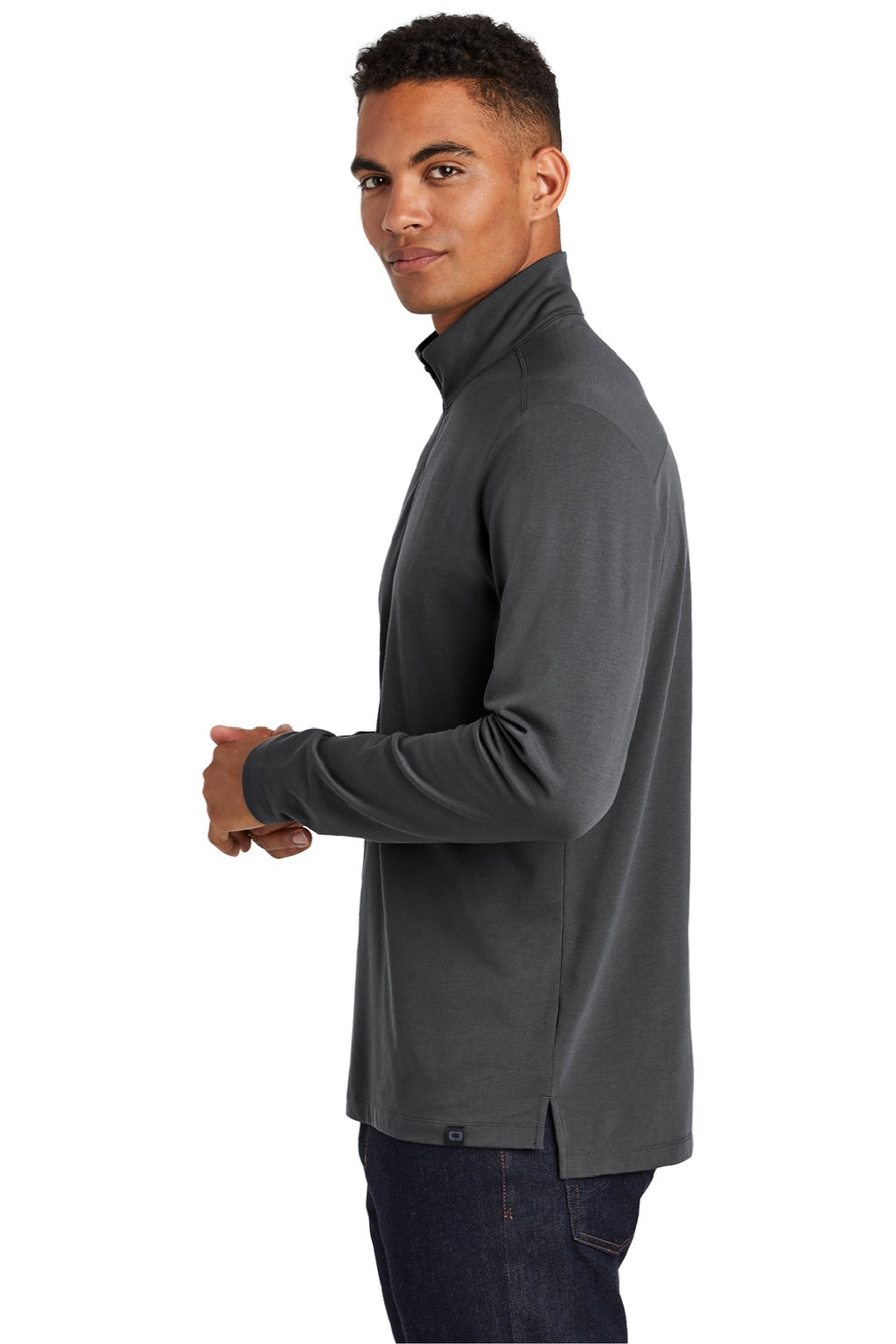 Ogio OG139 Mens Limit Moisture Wicking 1/4 Zip Sweatshirt Diesel Grey Model Side